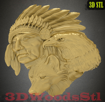 native american eagle wolf stl 3d model relief wall decor cnc router engraver artcam aspire files art woodworking digital resin filament wood carving carve maker file 3d print model - Mito3D