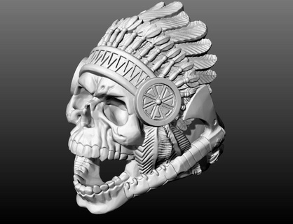 native american indian tribal chief skull ring jewelry gold printable rings jewellery silver sterling brilliant jewel goth 3d print model - Mito3D