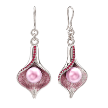 natural flower earrings jewelry necklace pendant earring nature art pearl pink 3d print model - Mito3D