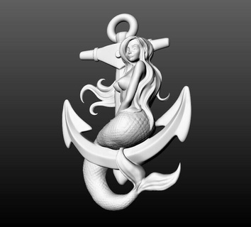 nautical mermaid anchor pendant mermaid jewelry jewelry mermaid woman fish fantasy art ocean creature gold silver pendant fantasy fictional creature underwater sealife girl pendants  3d print model - Mito3D