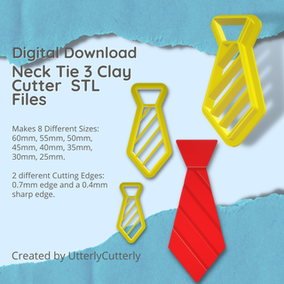 neck tie 3 clay cutter - school stl digital file download- 8 sizes 2 versions earring polymer geometric embossed hexagon utterlycutterly utterly cutterly cookie fondant organic shape indie fashion 3d print model - Mito3D
