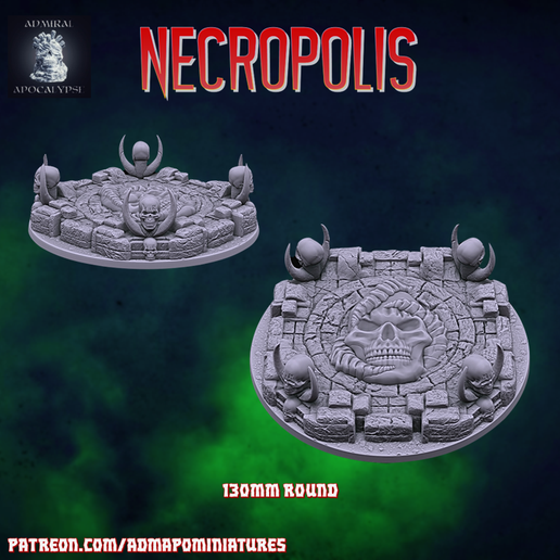 necropolis 130mm base pre-supported game undead tabletop bases miniatures wargames dnd aos 40k vampire zombie creepy necro graveyard 3D print model - Mito3D