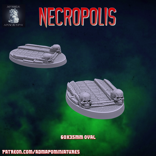 necrópolis 60 35mm base pre supported juego muertos vivientes mesa bases miniaturas juegos guerra dnd aos 40k vampiro zombi Siniestro necro cementerio 3D print model - Mito3D