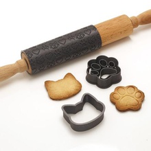 neko baking set cat cookie cutter rolling pin home cookies kitchen chat 3d print model - Mito3D
