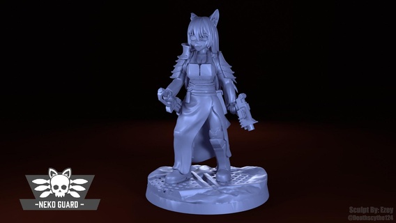 neko guardia comandante ryuko cupo gatto ragazza imperiale 28mm anime 3d print model - Mito3D