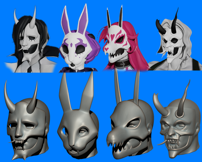 néon blanc 4 pack masques masque Halloween cosplay costume 3d print model - Mito3D