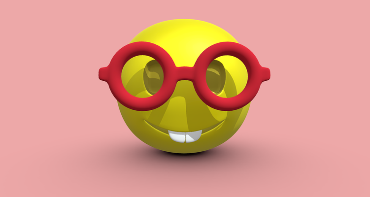 intello émoticône art emoji lunettes intelligent geek drôle mignonne personnage 3d model imprimable digital low poly illustration conception mixeur obj fbx stl 3d print model - Mito3D