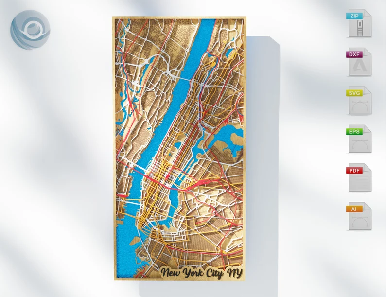 new york city roads layered map laser cutting Various svg road house decor 3D print model - Mito3D