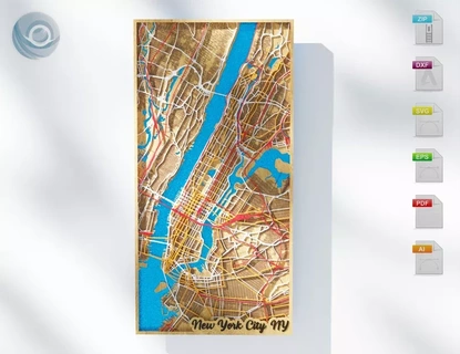 Nouveau York ville routes couches carte laser Coupe svg route maison décor 3d print model - Mito3D