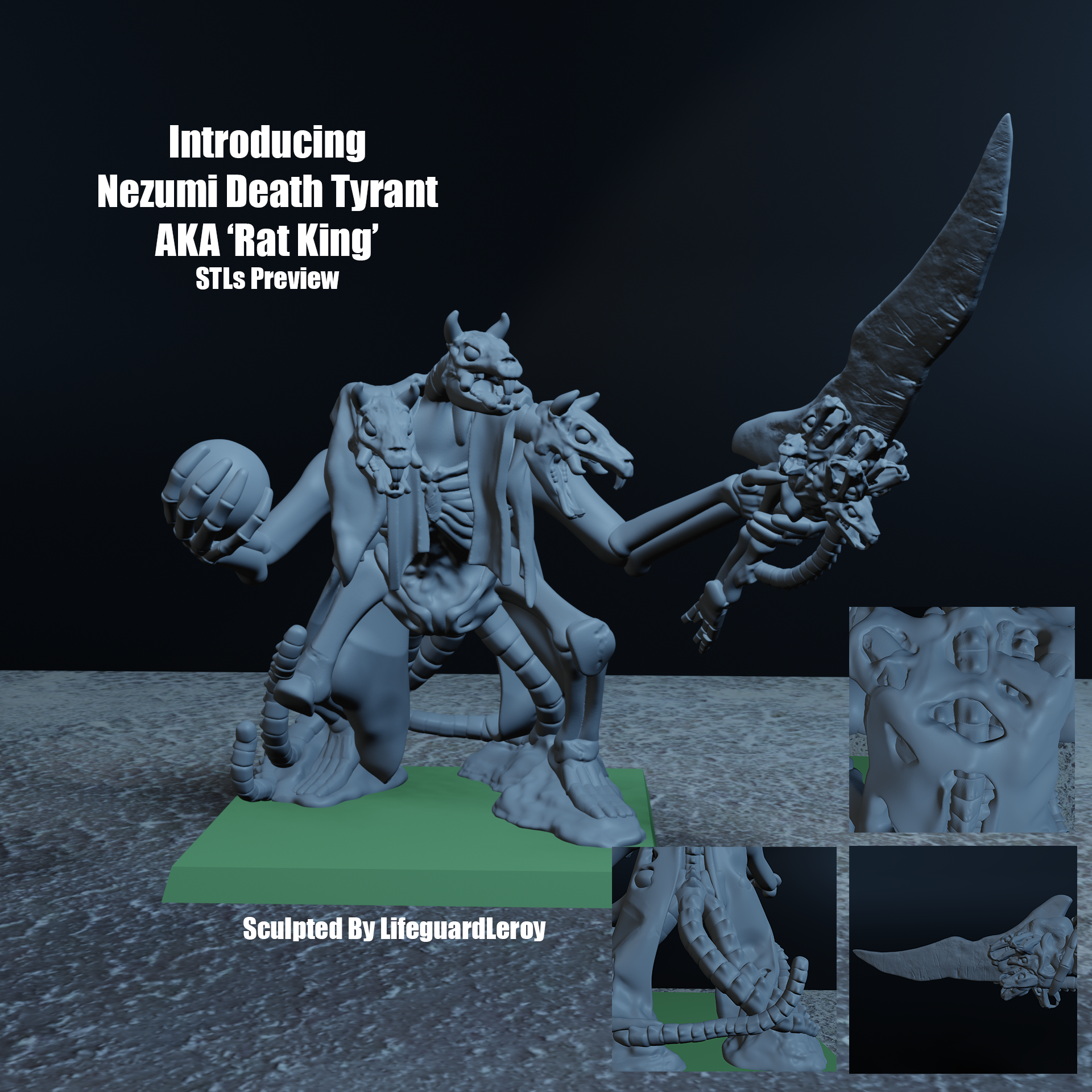 nezumi morte tirano rato rei 39 Bruxas 2023 halloweenxcults ratking Morto vivo jogo guerra medieval prg procuradores dnd fantasia tampo mesa 28mm 50mmbase Sombrio sujeira 3D print model - Mito3D