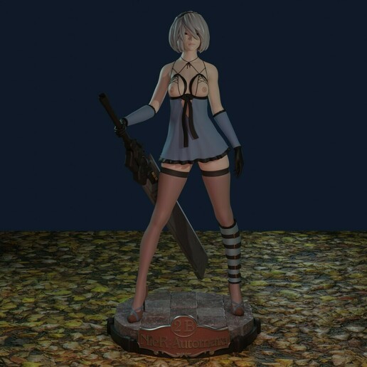 nier autómatas 2b kaine traje disfraz juego juegos platino cuadrado enix pose niña mujer androide espada guerrero fantástico Japón pecho desnudo 3D print model - Mito3D
