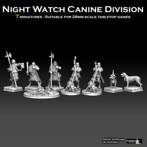 Nacht sehen Eckzahn Aufteilung Spiel Kriegshammer mordheim bewachen Polizist Polizei Detektiv Hund Dobermann Wolfshund Nekromunda Soldat halberdier 28mm Scharmützel mittelalterlich rekland Reich Bretonnia 3D print model - Mito3D