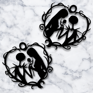 nightmare christmas earrings jack skellington halloween jewelry sally heart together goth gothic jewelery jewellery necklace pendant keychain costume holiday party 3d print model - Mito3D