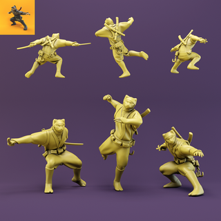 Ninja cat 3poses Miniaturen Verlies Drachen Dungeonanddragons 3dprinting Miniatur Kriegs Spiele Tischplatte Spielzeug Gametoy Tafel Fantasie druckbar Charakter Spielzeuge Krieger Tier Katze 3d print model - Mito3D