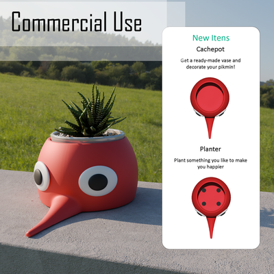 nintendo red pikmin pot vase - commercial cu nd home games switch gamecube vassel cachepot cover grow collection flower deco decoration bloom pokemon mario bros super smash bro 3d print model - Mito3D