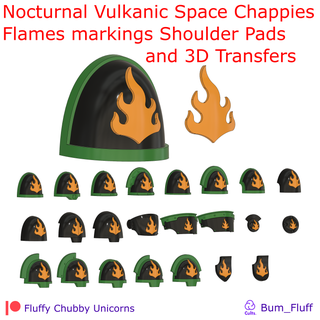 nocturnal vulkanic space chappies flames markings shoulder pads 3d transfers Game war hammer 42k pauldron tabletop gaming transfer icons relief 28mm 30k heresy salamanders flame vulkan 3d print model - Mito3D