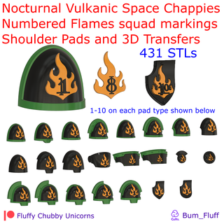 nocturnal vulkanic space chappies numbered flames squad markings shoulder pads 3d transfers Game war hammer 42k pauldron tabletop gaming transfer icons relief 28mm 30k heresy salamanders vulkan 3d print model - Mito3D