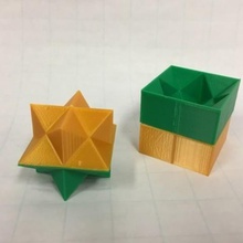 non-flexible spiky stellated rhombic dodecahedron half cube dissection rectangular prism game 3d print model - Mito3D