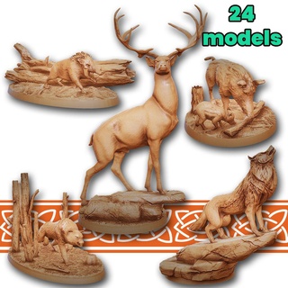 nordic animals viking wolf elk dear boar stag cub animal 3d print model - Mito3D