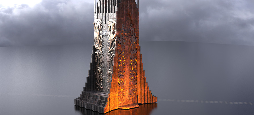 norse gods engraved monolith tower city castle cathedral complex ancient picoftheday monument history middle architectural fantasy church building bloodbourne game street 3d print model - Mito3D