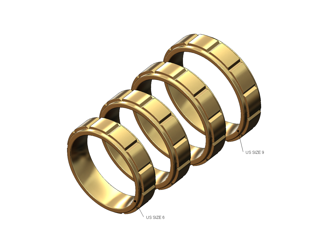mellado pisado Moda banda us tamaños 6to9 3d impresión modelo anillo estriado joyería joya oro plata imprimible hombres apilador apilable lujo minimalista moderno declaración tallado sencillo 3D print model - Mito3D