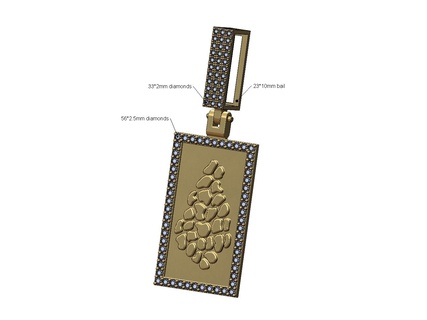 nugget diamond rectangular pendant bail 3d print model iced bling necklace jewelry printable gold silver jewellery fashion luxury statement chunky hip hop 3d print model - Mito3D