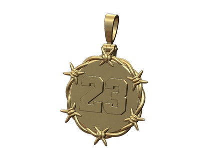 number 23 barbwire round pendant bail 3d print model nba basketball bling jewelry printable jewellery gold silver fashion religious thorne 3d print model - Mito3D