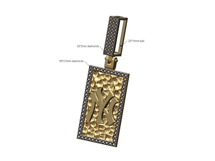 ny hammered diamond rectangular pendant bail 3d print model Jewelry new york yankee texture faceted iced recrangular bling necklace jewelry printable gold silver jewellery hip hop 3d print model - Mito3D