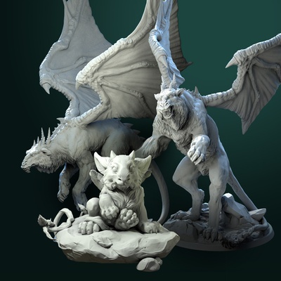 dragão 2 variantes pre supported fantasia dnd tampo mesa jogos dndminiatures asas 3d print model - Mito3D