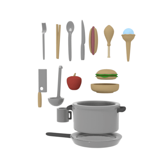 Objekte Pack Nendoroid Chibi Figuren Kochen Zahl Lebensmittel Besteck Küche 3D print model - Mito3D