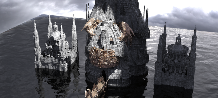 ocean cyberpunk dragon temple 3d print model - Mito3D