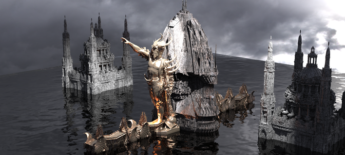 oceano cyberpunk mare città 1 castello mezzo kitbash fantasia kit Torre Chiesa edificio sangue antico atlantis esterno sci fi architettonico cyber punk 3d print model - Mito3D