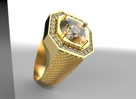 octagonal anillo 20 32mm Talla 10mm 1 5mm piedra preciosa stl obj 3d impresión joyería joya textura 3d print model - Mito3D