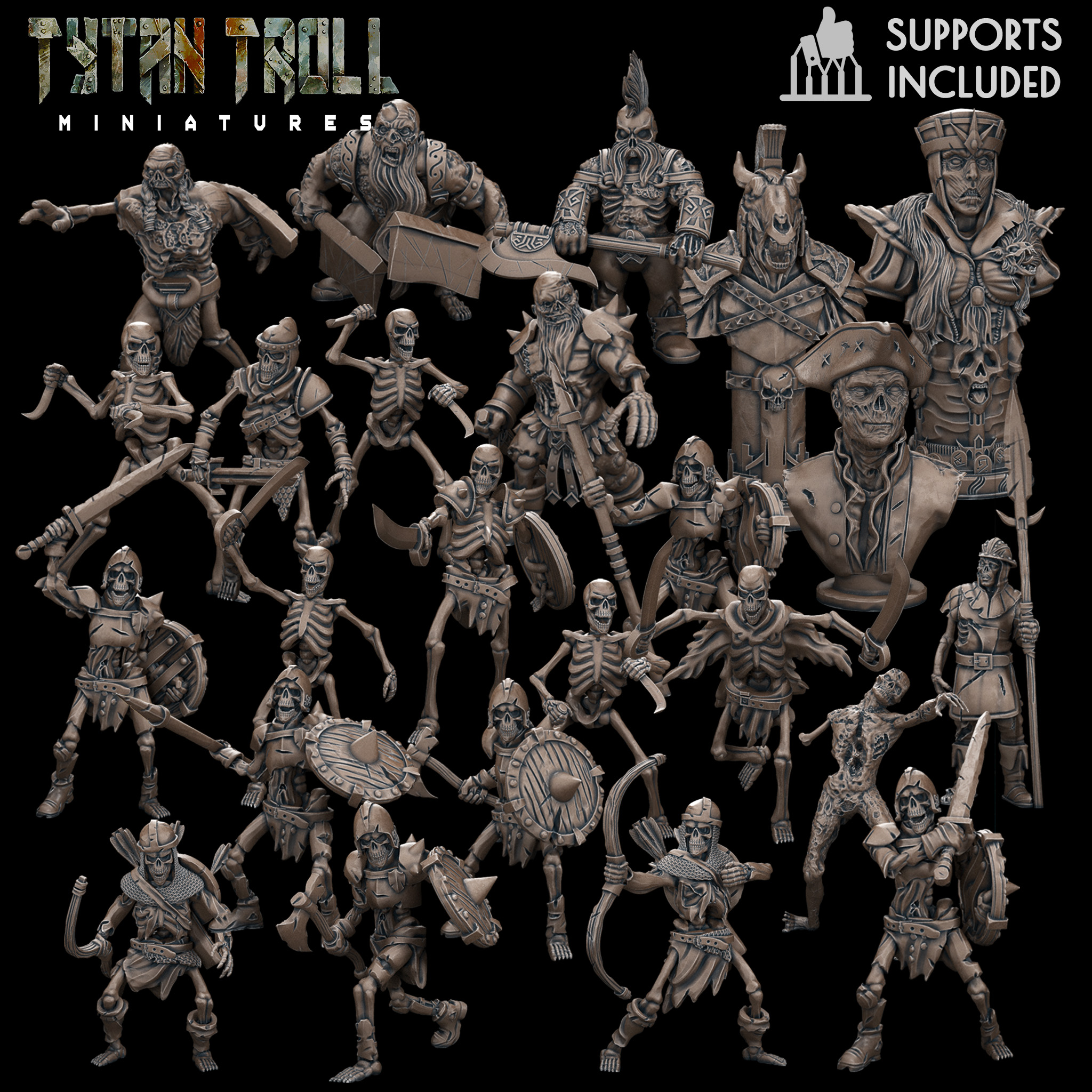Oktober 22 Freisetzung pre supported Spiel Zombie Untote Fantasie tytantroll Miniaturen Bildhauerei dnd Skelette Krieger tötlich 3D print model - Mito3D