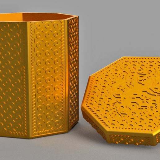 octogonal kutusu top ev durumda kap dekore edilmiş aslan kalem sahibi resizeable mağaza dokulu kaplar 3D print model - Mito3D