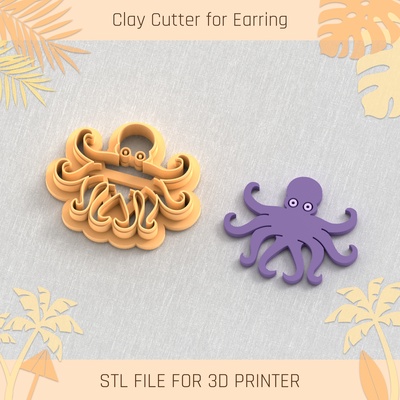 octopus summer clay cutter tools earring turtle beach shell 3d print model - Mito3D