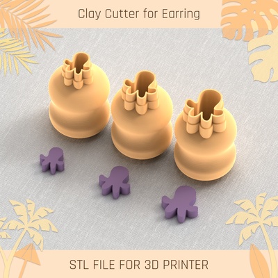 octopus summer mini clay cutter tools earring 3d print model - Mito3D