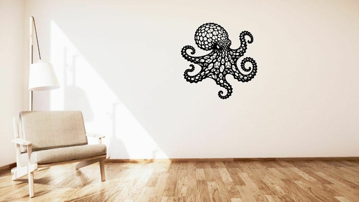 poulpe voronoi mur décoration 2dart 2d art 3dart 3dwallart chambre décor accueil maison salon minimaliste mural monter animal 3d print model - Mito3D