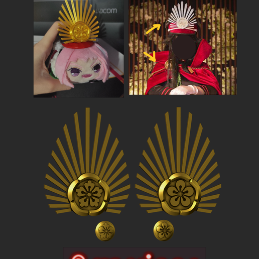 oda nobunaga cosplay fgo pack accessories hat cap button fate grand order fashion horns jewellery head jewel arabian oni gilgamesh anime game gatcha cute ode flower 3D print model - Mito3D
