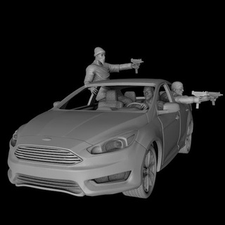 delincuentes atención 2018 ladrón armado delincuente bandido Bandidos ladrones pandilla miembro auto automóvil máquina pistola disparo persecucion policía 3d print model - Mito3D