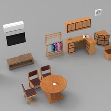 office interior props poly 3d architecture architect window table household clothes chairs wooden furniture magezine notebook pen shutters 3d print model - Mito3D