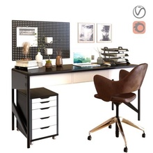 office workplace 1 architecture ikea document fniss table work desk chair curbstone cabinet drawer wall panel organizer stationery supplies accessories laptop imac lamp paper tray box tablet papers decor desktop workstation 3d print model - Mito3D