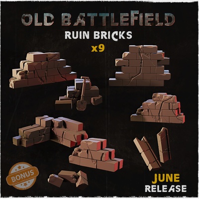 old battlefield - ruin bricks game war wall masonry bits astra militarum basing destroyed boards caterpillars 3d print model - Mito3D