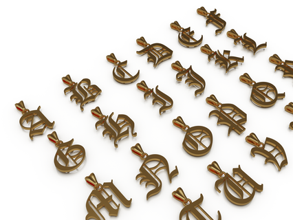 velho Inglês alfabeto cartas pingentes pingente colar joalheria ouro siver presente 3d print model - Mito3D