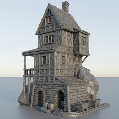 old miner house 28 mm tabletop terrain rpg dnd medieval supportfree stone minerhouse seaside structure playable interior modular 28mm 25mm 15mm wargame 3d print model - Mito3D