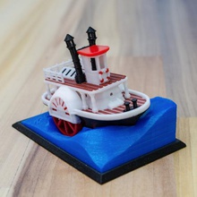 old paddle-wheel steam boat display stand visual benchy game aquarium bath bathtub children float floats kid kids multicolor multicolour river steamboat steamer swims toy toys water wave 3d print model - Mito3D