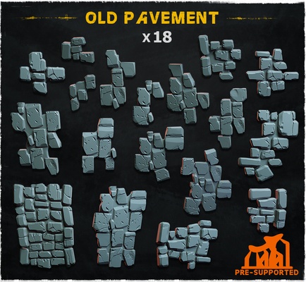 old pavement -basing bits 10 city scenery ruin basing dioramma 3d print model - Mito3D