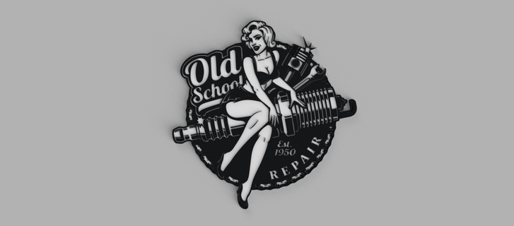 old scholl repair workshop logo picture wall 3d print model - Mito3D