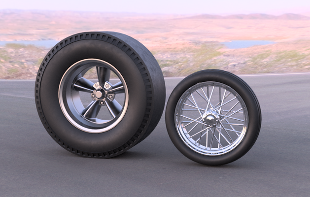 old school dragster 16 inch wheel set 1 24 scale drag spoke wheels rims tyre tire 25 alloy mag model 3d print model - Mito3D