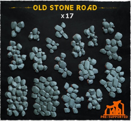 old stone road -basing bits 10 40 war hammer urban basing ruined destroyed 3d print model - Mito3D